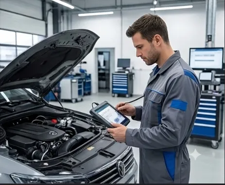 Nutzfahrzeug-Mechatroniker in der Werkstatt